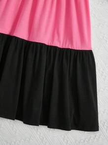 SHEIN 女孩卡通圖案撞色荷葉邊娃娃裙 - 彩色 - 查看 4