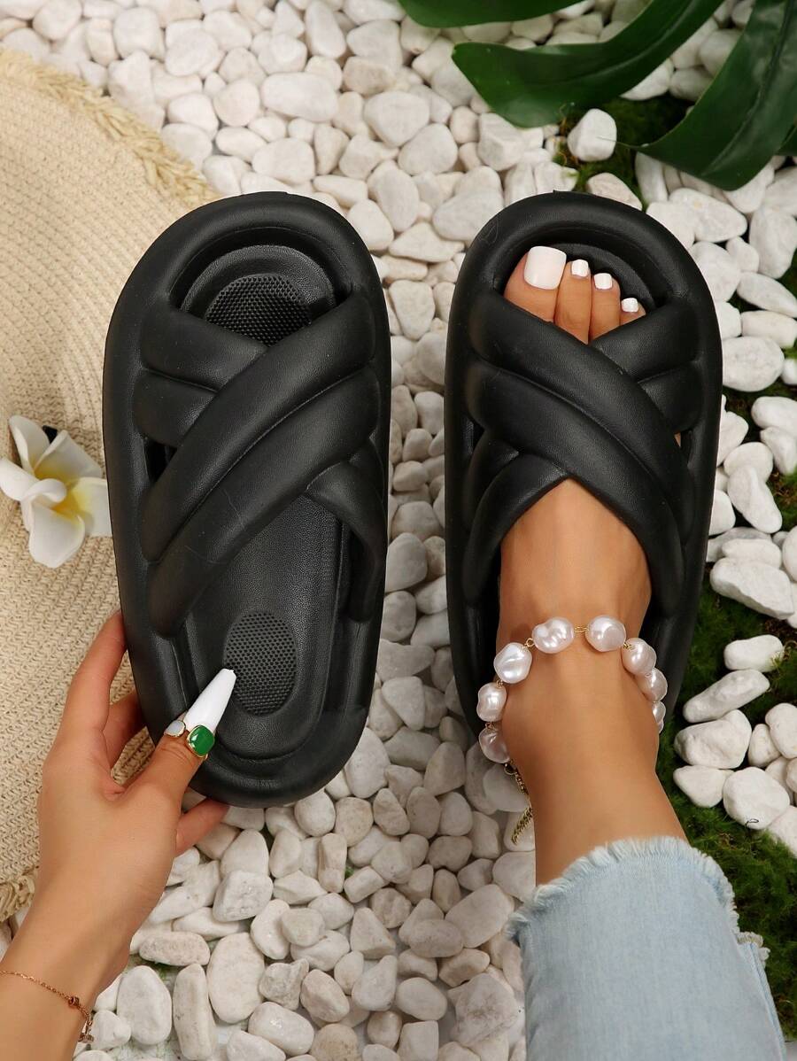 Dép nữ có đế dày đế dày có quai chéo đế mềm - màu đen - Xem 1