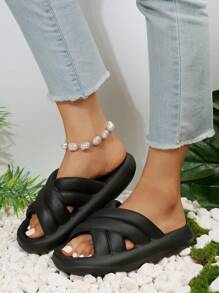 Dép nữ có đế dày đế dày có quai chéo đế mềm - màu đen - Xem 8