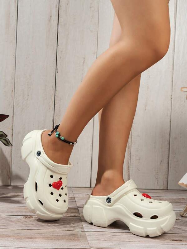 Waterproof Round Toe Sandals, Minimalist White Heart Design, Outdoor/Holiday Casual Slip-On, Super Thick EVA Soles