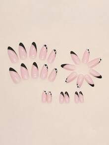 用24入組短杏仁牛圖案全覆蓋假指甲套裝升級您造型 - 彩色 - 查看 4