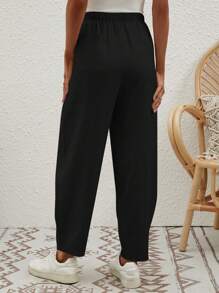 SHEIN LUNE Quần nữ Túi màu trơn Giải trí - màu đen - Xem 2