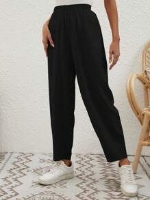 SHEIN LUNE Quần nữ Túi màu trơn Giải trí - màu đen - Xem 4