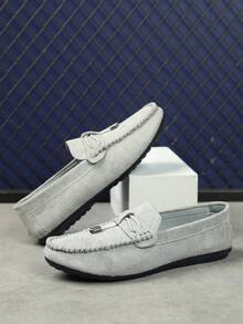 Men's Fashionable Loafers With Decorative Straps - Grey - View 3