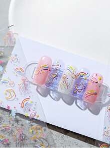 Calcomanía para decoración de uñas con medusas arcoíris de caramelo, 1 hoja de pegatina autoadhesiva para decoración de uñas con relieve 3D de estrella de mar oceánica y Luna - Multicolor - Ver 1