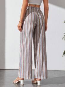 SHEIN Tall Striped Print Tassel Tie Waist Wide Leg Pants - Multicolor - View 2