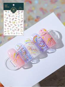 Calcomanía para decoración de uñas con medusas arcoíris de caramelo, 1 hoja de pegatina autoadhesiva para decoración de uñas con relieve 3D de estrella de mar oceánica y Luna - Multicolor - Ver 2