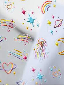 Calcomanía para decoración de uñas con medusas arcoíris de caramelo, 1 hoja de pegatina autoadhesiva para decoración de uñas con relieve 3D de estrella de mar oceánica y Luna - Multicolor - Ver 3