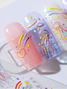 Calcomanía para decoración de uñas con medusas arcoíris de caramelo, 1 hoja de pegatina autoadhesiva para decoración de uñas con relieve 3D de estrella de mar oceánica y Luna - Multicolor - Ver 4