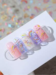 Calcomanía para decoración de uñas con medusas arcoíris de caramelo, 1 hoja de pegatina autoadhesiva para decoración de uñas con relieve 3D de estrella de mar oceánica y Luna - Multicolor - Ver 5