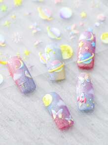 1 Pieza Calcomanía De Uñas De Relieve 5d Con Diseño De Planeta De Cristal, Calcomanía Autoadhesiva Delgada Y Flexible Para Decoración De Uñas, Adecuada Para Niñas Y Mujeres