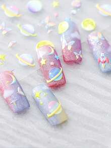 1 Pieza Calcomanía De Uñas De Relieve 5d Con Diseño De Planeta De Cristal, Calcomanía Autoadhesiva Delgada Y Flexible Para Decoración De Uñas, Adecuada Para Niñas Y Mujeres