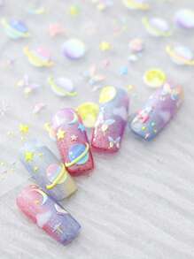 1 Pieza Calcomanía De Uñas De Relieve 5d Con Diseño De Planeta De Cristal, Calcomanía Autoadhesiva Delgada Y Flexible Para Decoración De Uñas, Adecuada Para Niñas Y Mujeres