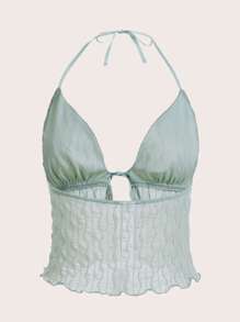 SHEIN ICON Tie Front Lettuce Trim Mesh Halter Top