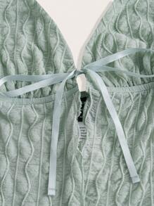 SHEIN ICON Tie Front Lettuce Trim Mesh Halter Top