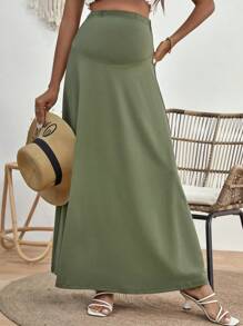 SHEIN Maternity Solid Maxi Skirt - Army Green - View 1