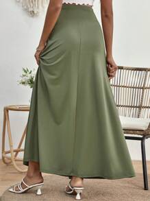 SHEIN Maternity Solid Maxi Skirt - Army Green - View 2