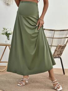 SHEIN Maternity Solid Maxi Skirt - Army Green - View 3
