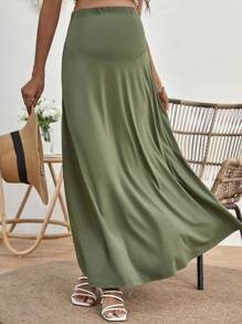 SHEIN Maternity Solid Maxi Skirt - Army Green - View 4