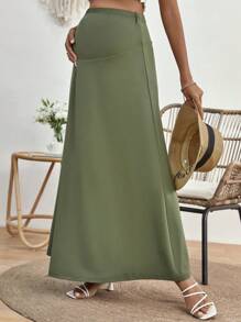 SHEIN Maternity Solid Maxi Skirt - Army Green - View 5