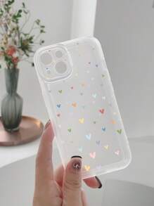 Heart Print Clear Phone Case - Multicolor - View 2