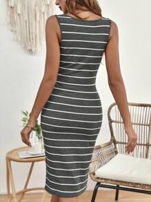 SHEIN Maternity Striped Print Tank Dress - Dark Grey - View 2