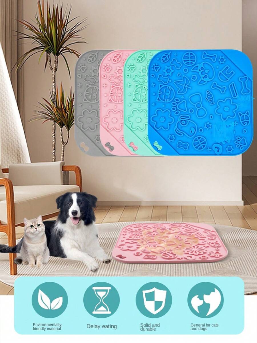 1 PC Màu Rắn Liếm Placemat Cho Chó Và Mèo Cho Ăn Thức Ăn - Màu xanh Bạc hà - Xem 1