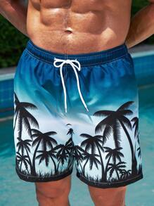 Manfinity 男士椰子樹圖案腰部抽繩泳褲 - 彩色 - 查看 1