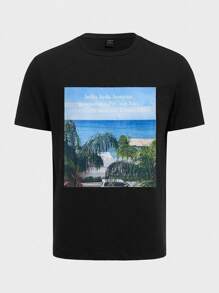 LYDIA SIMONE 男士標語圖案T恤 - 黑色 - 查看 1