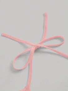 SHEIN MOD 後綁帶褶邊緊身上衣短款背心 - 淺粉色 - 查看 3