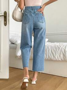 DAZY Solid Raw Hem Straight Leg Jeans - Light Wash - View 2