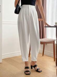 DAZY 實色摺紋細節褲 - 白色 - 查看 1