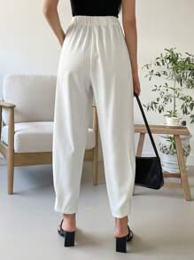 DAZY 實色摺紋細節褲 - 白色 - 查看 2