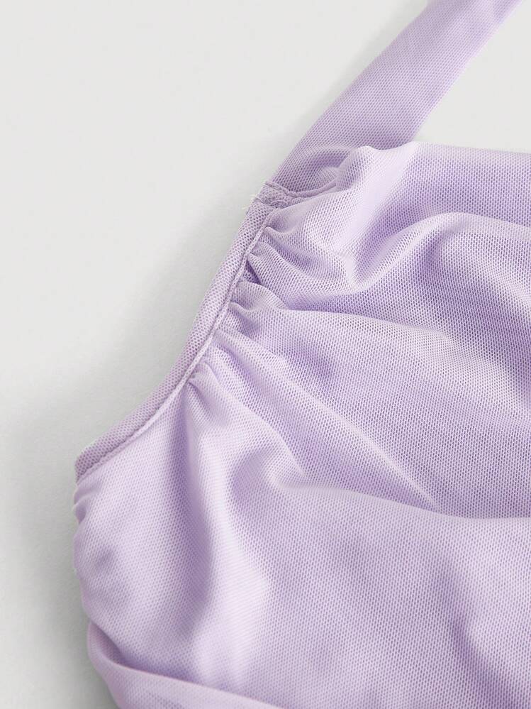 SHEIN MOD Draped Front Ruched Halter Top - Lilac Purple - View 4