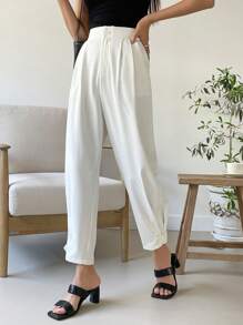 DAZY 實色摺紋細節褲 - 白色 - 查看 5