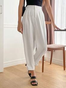DAZY 實色摺紋細節褲 - 白色 - 查看 7