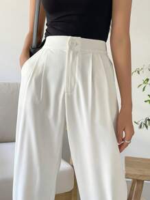 DAZY 實色摺紋細節褲 - 白色 - 查看 8