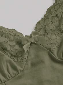 SHEIN MOD Contrast Lace Cami Top - Army Green - View 4