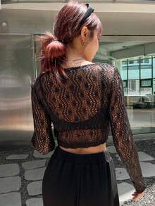 DAZY 素色透視網紗上衣不附文胸 - 黑色 - 查看 2