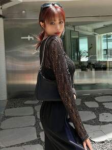 DAZY 素色透視網紗上衣不附文胸 - 黑色 - 查看 6