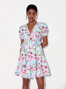 Luca Sciascia Đầm Nút Thắt nút Xù Viên lá sen Hoa Boho - Nhiều màu - Xem 1