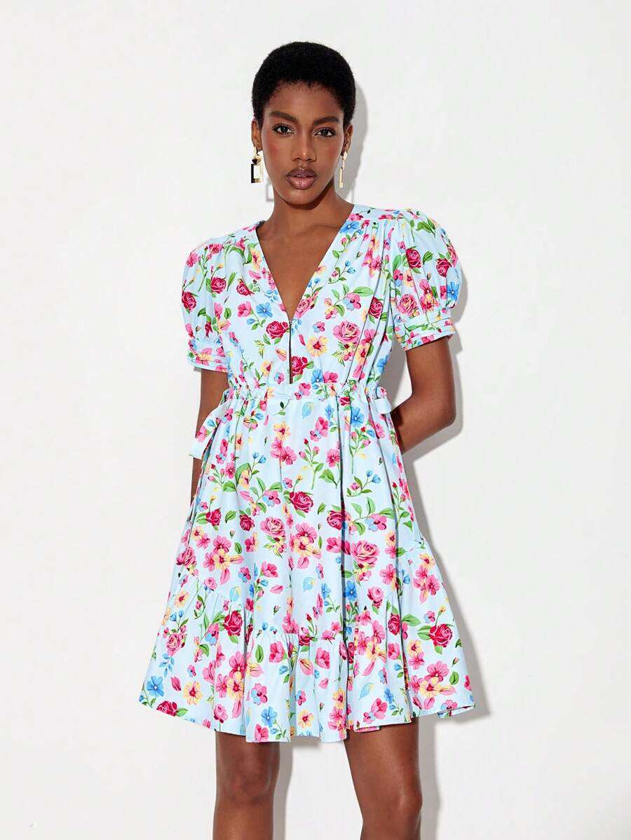 Luca Sciascia Đầm Nút Thắt nút Xù Viên lá sen Hoa Boho - Nhiều màu - Xem 1