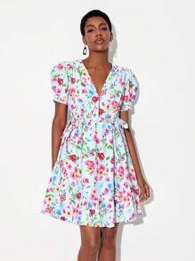 Luca Sciascia Đầm Nút Thắt nút Xù Viên lá sen Hoa Boho - Nhiều màu - Xem 5