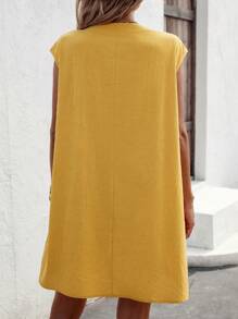 SHEIN LUNE Solid Button Front Dress - Yellow - View 2