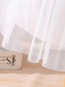 SHEIN Glamorique Kids Cô gái Tween Hoa âm thanh nổi Lưới Hem Ren Đầm - trắng - Xem 3