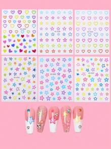 Nail Art Macaron, Heart, Star Stickers - Thin, Waterproof And Sticky Decorative Adhesive For Nail Decoration - Multicolor - View 1