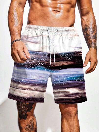 Surfspeed 男士條紋圖案腰部抽繩泳褲