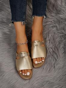 女士金色蛇圖案平底涼鞋 - 金色 - 查看 1