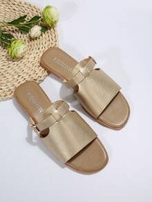 女士金色蛇圖案平底涼鞋 - 金色 - 查看 4