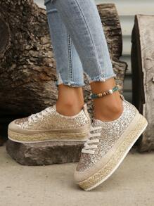 Giày cao gót có dây buộc lấp lánh cho nữ - Vàng - Xem 3